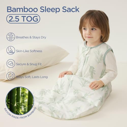 Image of Duomiaomiao 2 Pack Baby Sleep Sack 95% Rayon Made from Bamboo, 5% Spandex, 2.5 TOG Baby Wearable Blanket 0-6 Months, Premium Soft Winter Toddler Sleep Sack, 2-Way Zipper Sleeping Bag for Unisex Babies