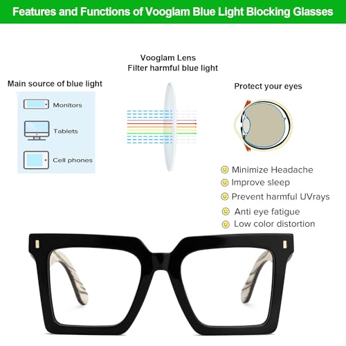 Image of VOOGLAM Square Blue Light Glasses for Men Women Anti Eyestrain Dry Eyes Computer Phone TV Glasses