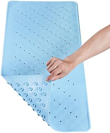Docbear Natural Rubber Mildew Resistant Non Slip Bath Mat 15W x 33L Inches,Fits Any Size Bath Tub (Blue)