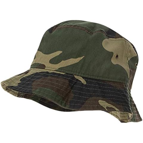 Bandana.com 65% Cotton Bucket Hat for Men, Women, Kids - Woodland Camo - Single Piece - L/EL Size - Summer Cap Fishing Hat Cover