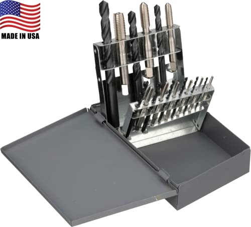 Chicago Latrobe 52541 HM18 High-Speed Steel Jobber Length Drill Bit and Tap Set with Metal Case, Black Oxide Drill Bits/Uncoated Taps, Metric, 18-piece, Metric Drill Bit Sizes, M2.5 to M12 Tap Sizes by Chicago-Latrobe - Used condition - US$124.84