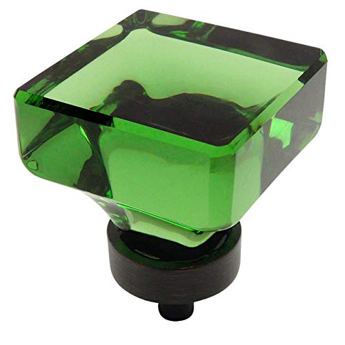 5 Pack - Cosmas 6377ORB-EM Oil Rubbed Bronze Cabinet Hardware Square Knob with Emerald Green Glass - 1-3/8" Square