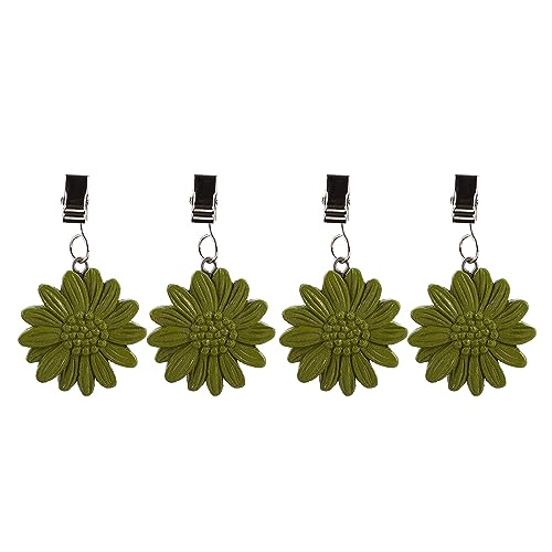 TwoFish Home Set of 4 Green Sunflower Resin Tablecloth Weights Clips Green Sunflower Handicraft Tablecloth Clamps Pack of 4