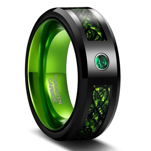 Alliance homme tungstène bague anti rayure dragon verte taille 67