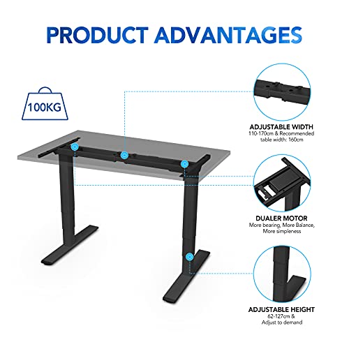 FLEXISPOT E5B Bureau Assis-Debout Cadre de Bureau Réglable en Hauteur Électrique à 3 Colonnes, Capacité de Charge 100kg, Noir