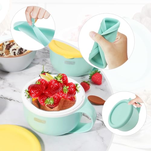 (3 PCS) Silicone Lids for My Mug Ice Cream Maker, Reusable Bowl Covers, Food-Grade, Freezer & Dishwasher Safe