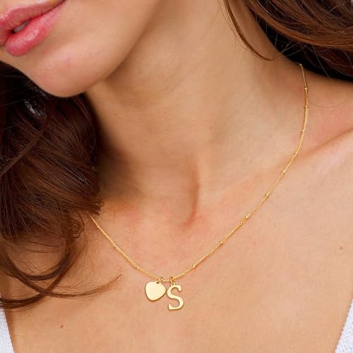 Ritach Initial Necklaces for Women Girls - Real Gold Plated Tiny Heart Initial Necklace Dainty Gold Heart Necklaces for Women Girls Birthday Gifts4