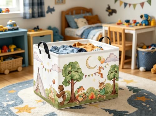 Image of Rectangular Valentines Basket for Women Girls Storage Bin Organizer Box Shelf Room Decor(Camping Animal)