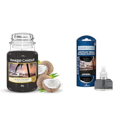 Image of Yankee Candle, Scented Candle, Black Coconut Large Jar Candle, Burn Time & ScentPlug Fragrance Refills | Black Coconut Plug in Air Freshener Oil | Up to 60 Days of Fragrance