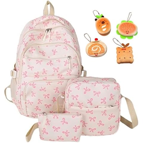 7pcs School Bag,Girls Bow Backpack Cover