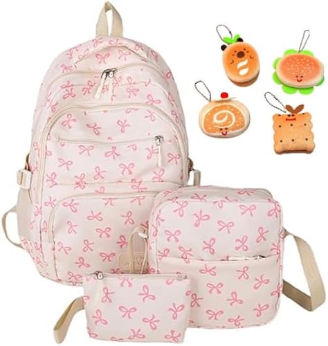 7pcs School Bag,Girls Bow Backpack,Cute Bow Backpack Sets Preppy,Kawaii Bow Rucksack Girls Rucksack For Teenage Secondary Primary Middle School,Preppy Daypack & Shoulder Bag Handbags (pink)