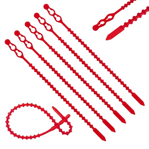 Image of TERF® 25 Pcs Red Reusable Beaded Double Loop Cable Ties 240mm (9.45'') X 3.8mm Premium Polyethylene Releasable Adjustable Wire Cable Ties Zip Wraps Plastic Tie for Home Office Garden Workshop