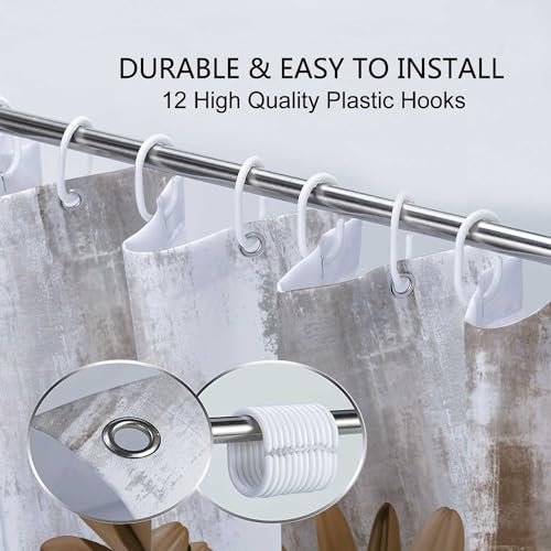 VeiVian Rustic Farmhouse Shower Curtain, Farm Tan Cream Daisy Floral Flowers and Butterfly on Country Wooden Shower Curtain for Bathroom, Beige Brown Shower Curtain with 12PCS Hooks, 70X75IN by VeiVian - Used condition - Image 5