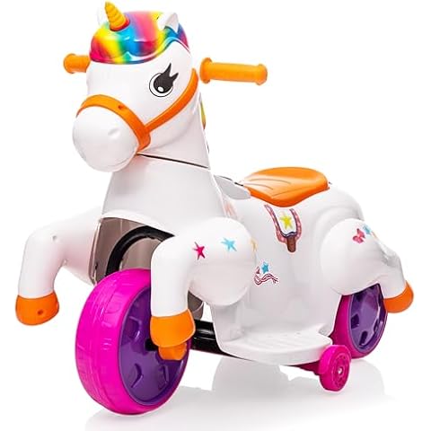 Ride on Toy Toddler Riding Toys TOBBI Ride on Unicorn Toys for Girls Boys 3-Wheel Battery Powered Motorcycle Kids' Electric Vehicles Ride on Horse w/Music, Rainbow Cover