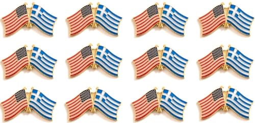 Greece & USA Crossed Flag Lapel Pins Box of 12 – Friendship Tie Badges