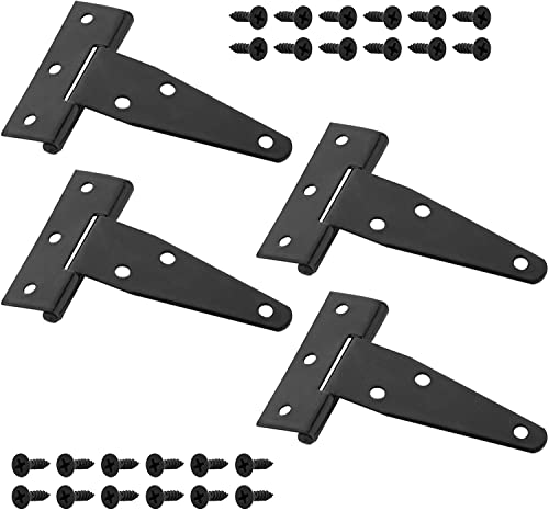 4 Pcs Black T-Strap Shed Hinge Heavy Rustproof Duty Gate Strap Hinge Tee Hinge Barn For Wooden Fences Door Window (3 Inch) #TOP28