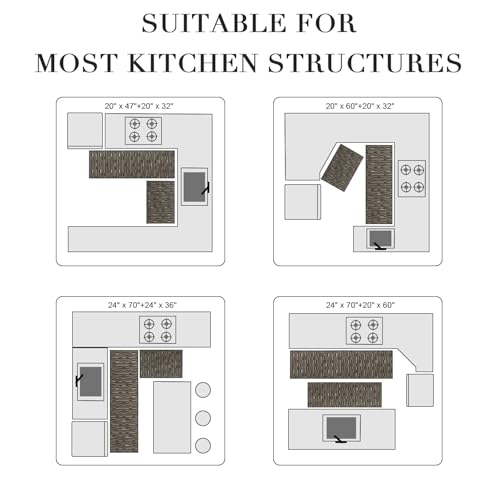 Kitchen Rugs Sets of 2-Non Slip Kitchen Mats for Floor-Thick Stain Resistant Vintage Kitchen Floor Mat Runner Carpet for Hallways Entryway Laundry Room Washable（Black 24