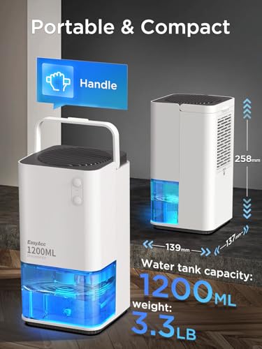 EasyAcc® 1200ml Electric Dehumidifier with Ultra Quiet & Auto Shut off 7 Colorful LED Portable Mini Dehumidifier for Wardrobe, Bathroom, Closet, RV, Bedroom, Garage - White - Image 3