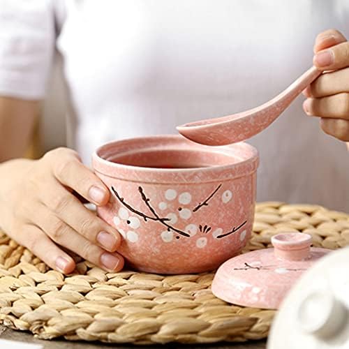 Cabilock Ceramic Stew Pot with Lid Porcelain Edible Birds Nest Bowl Steam Soup Bowl Steamed Egg Bowl for Egg Custard Medicinal Herbs (Pink)
