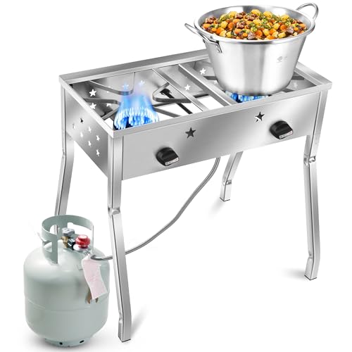 ARC 200,000 BTU Cazo Carnitas Pot & 150,000 BTU Double Burner Stove Combo | 22QT Cast Iron Wok Fryer for Outdoor Cooking, Boiling, Braising | Heavy Duty Propane Stove Camping Grill