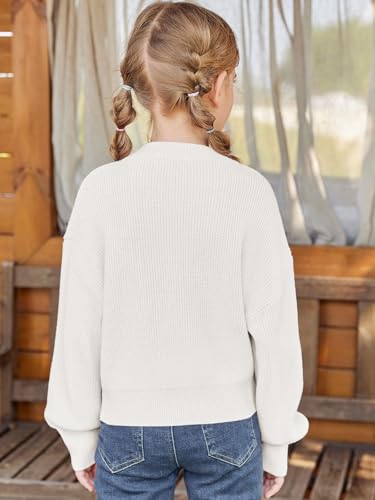 Image of Haloumoning Girls Knit Pullover Sweaters Mock Neck Long Lantern Sleeve Jumper Tops 5-14 Years