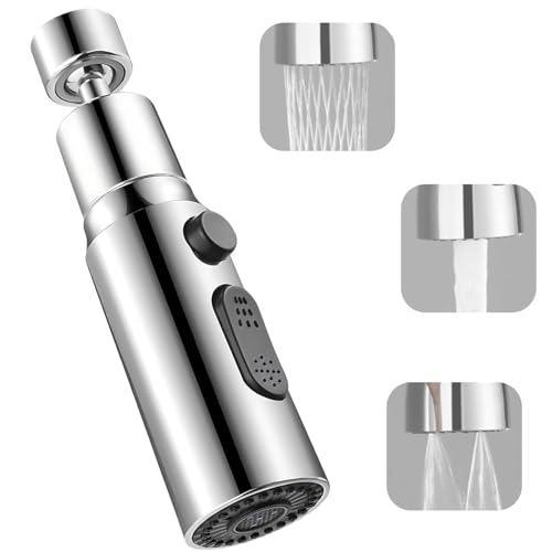 3 Function Kitchen Tap Spray Head, 360° Swivel Faucet Extender with 3 Modes, Durable Stainless Steel and ABS Design, Easy-to-Install Replacement Nozzle for Kitchen Sink