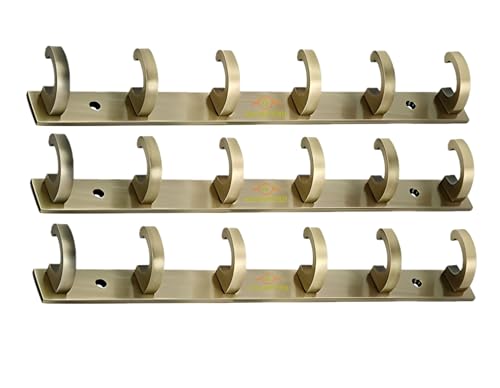 Image of Heavy Duty C Type Stainless Steel Cloth Hanger Suitable for Bathroom Bedroom Kitchen Wall Hook Rail Hanging Scarf Coat Keys Tie, Towel Door Robe (6 Pin Antique, Pack of 3)