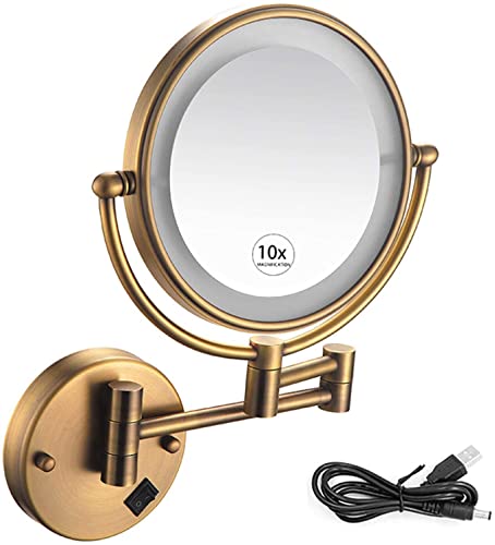GaRcan Espejo de Maquillaje LED de Doble Cara, Espejo de tocador con Aumento 1X/10X, Giratorio, Extensible para baños, hoteles, Alimentado