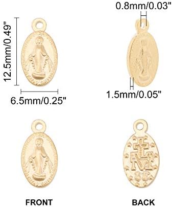 UNICRAFTALE 10pcs Golden Oval with Virgin Mary Charms 304 Stainless Steel Miraculous Metal Pendants 0.8mm Small Hole Charms for Jewelry Making DIY Necklaces