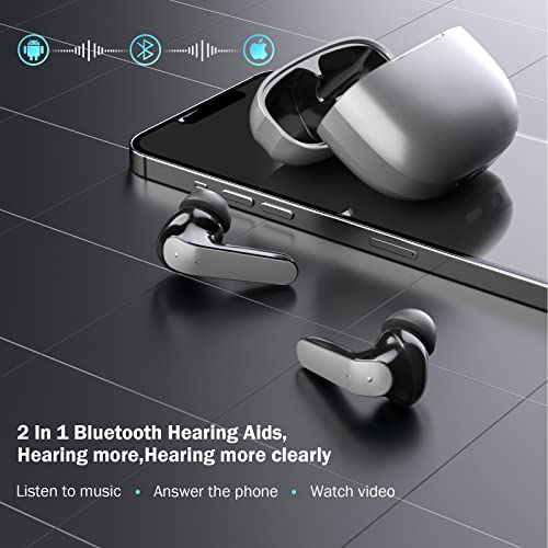 Bluetooth Hearing Aids 2 In 1 With Noise Cancellation, Rechargeable Personal Digital Bluetooth Hearing Aids For Adults And Seniors, 4 Modes Smart Hearing Amplifiers With Earbuds(Grey) (Grey) #TOP1