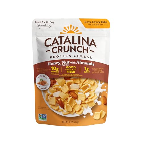 Catalina Crunch Protein Cereal - Breakfast Cereal with 10g of Protein, No Added Sugar - Gluten Free - Honey Nut with Almonds - 8 oz. Bag (Pack of 1), Packaging May Vary
