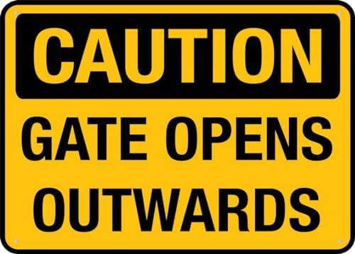 Eletina F17 Caution Gate Opens Outwards Signs 8 X 12 Inches Courtyard Decoration, Office Signs For Outdoor & Indoor Metal Tin Signs