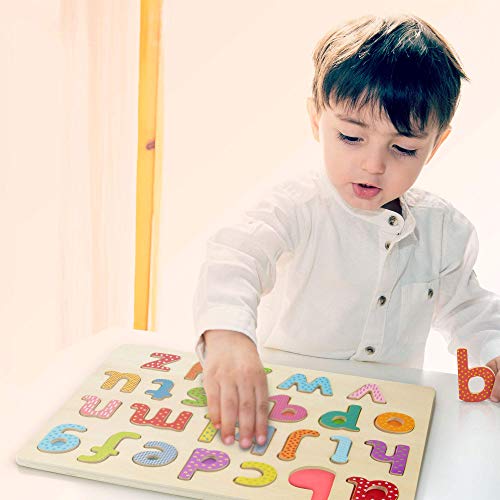 Imagination Generation Alphabet Chunky Puzzle Board - Learn Your Abc's with Professor Poplar's Wooden Pegged Puzzles - Young Children's Educational Toys - Lower Case