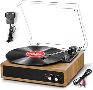 Anesky Record Player, Vintage Bluetooth Turntable with 3 Speeds (33/45/78 RPM), Built-in 2 Stereo Speakers, RCA Output, AUX Input, Belt-Driven Retro Vinyl Player for Vinyl Records - Natural Wood