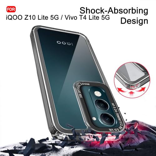 Image of TheGiftKart Hybrid Shockproof Back Cover Case for iQOO Z10 Lite 5G / Vivo T4 Lite 5G | Stylish Camera Border | Electroplated Buttons | Crystal Clear Hard Back Cover Case (TPU & PC, Smoked Bumper)