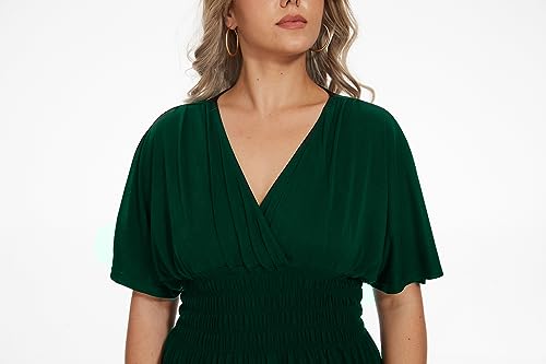 Image of OSTOO Women's Plus Size Hawaii Empire Waist Bat Short Sleeve Casual Floral Print Boho Maxi Dress(Dark Green,XXL
