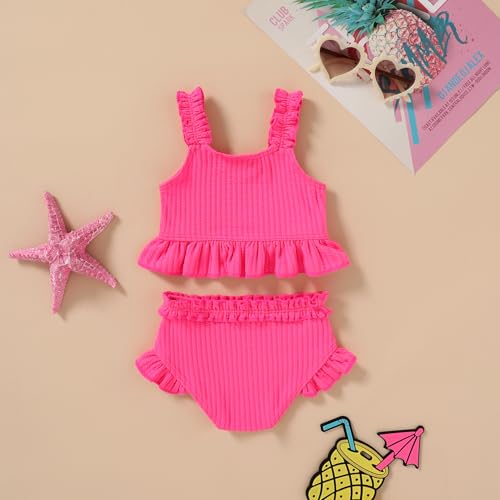 Happy Town Baby Infant Swimsuit Girl Toddler Bathing Suit Girl Summer Beach Bikini Tankini 2-Piece Swimwear 3-24 Months 2t-5t(2-3T,Rose Pink)