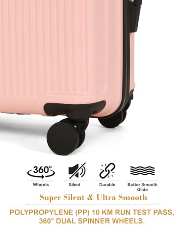 Image of Teakwood Set of 2 8 Wheels Trolley Bag, Hard Cabin with Zipper Closure, Adjustable Push Button & Cross Side Strap, Number Lock System 360 Degree (Set of 2, Rose)