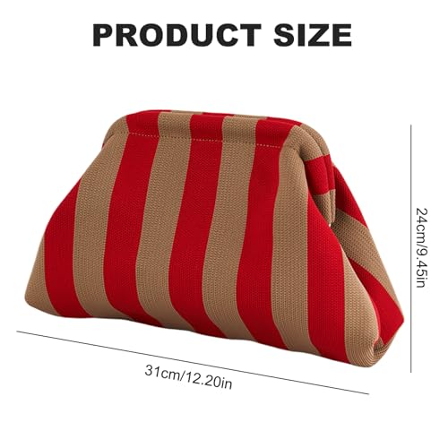 Crochet Purse 9.5x12 Inch Summer Beach Bag Stripe Woven Handbags for Women Ruched Cloud Purse Dumpling Woven Handbag for Vacation Travel3