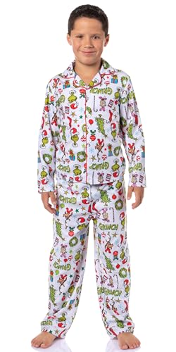 Dr. Seuss Unisex Toddler GRINCH Pajamas Christmas Notch Collar Ultra-Soft Pajama Set (4) White2