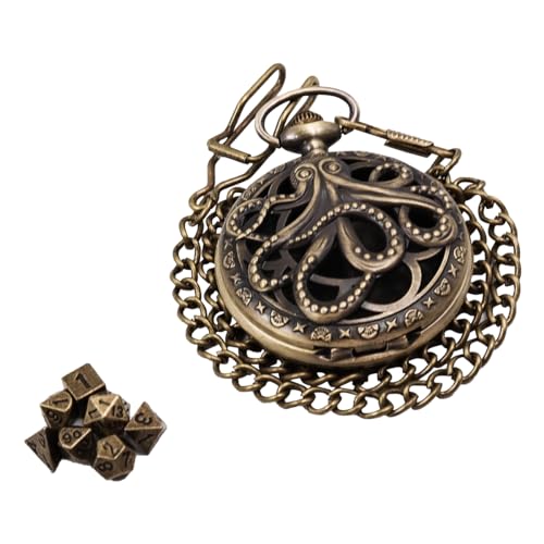 Image of Sarini Mini DND Dice Set,Steampunk Hollow Octopus Pocket Watch,DND Gift, Dungeons and Dragons Gifts with Gift Box,Role Playing Board Games Accessories