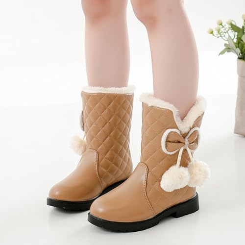 Girls Fuzzy Warm Winter Short Boots with Furry Faux Fur Lining Bootie Shoes Toddler Kids Girls Snow Boots with Bow4