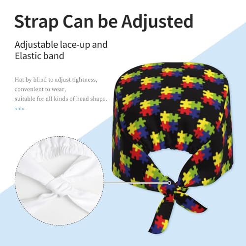 Image of Working Cap Scrub Cap with Sweatband Adjustable Unisex Women Tie Back Hat Nurse Surgical Caps