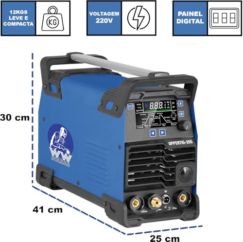 Inversora Máquina De Solda Tig Alta Frequência Pulsada, 200A, Uppertig-205 220V, Spot Tig e MMA WWSo