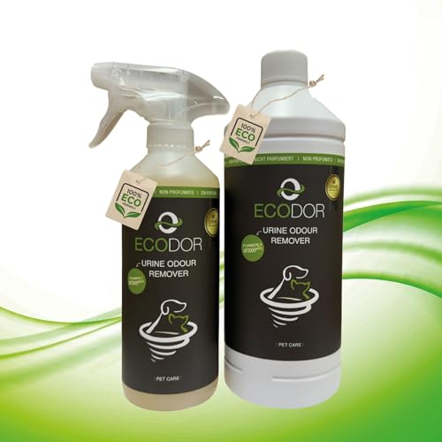 Ecodor UF2000 4Pets Éliminateur d'Odeur d'Urine 1500ml | Recharge avec Spray | Sans parfum | 100% Biologique | Utilisation Polyvalente | Convient pour les chiens, les chats et autres petits animaux
