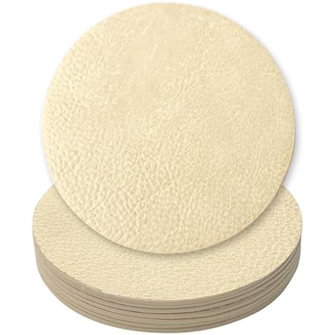 Homewear Set of 8 Morgan Faux Leather 4 Inch Round Coasters, Heat & Water Absorbent, Natural Style, Drinks Tabletop Home Dinning, Beige Cover