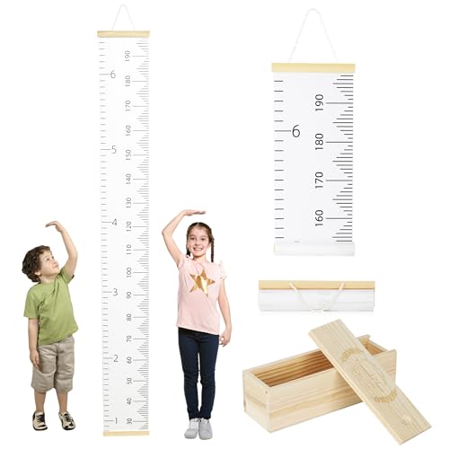 6.5FT Growth Chart for Kids with Wooden Keepsake Box - HZZHE Children Height Measurement Kit Includes Marker Pen & Wall Hook, Height Tracker Ruler Baby Essentials, Nursery Room Decor for Baby to Teen