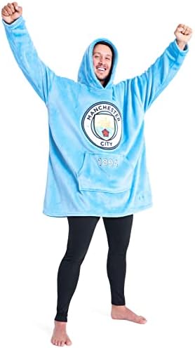 Manchester City FC Mens Hoodies, Fleece Oversized Hoodie Blanket, Football Gifts for Men Blue