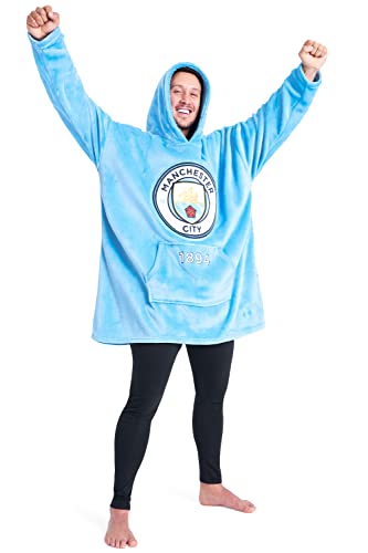 MANCHESTER CITY FC Mens Hoodies, Fleece Oversized Hoodie Blanket, Football Gifts for Men Blue