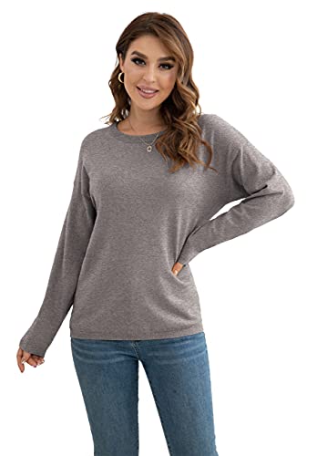 Viishow Women's Sweater Long Sleeve Loose Pullover Knit Jumper,Gray,Medium #TOP2